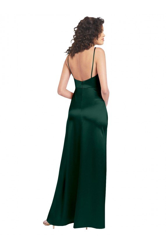 Long Slim Scoop Neck Formal Stretch Satin Bridesmaid Dress / Prom Dress with Open Back Bristol
