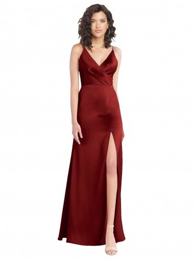 Faux Surplice Neckline Long Slim A-Line Formal Stretch Satin Bridesmaid Dress / Prom Dress Bristol
