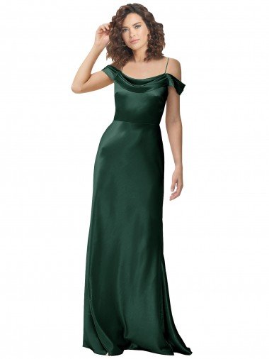 Off the Shoulder Sleeves Long Formal Stretch Satin Bridesmaid Dress / Prom Dress with Pleated Draped Neckline Bristol