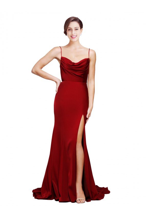 Cowl Front Neck Sweep Train Formal Stretch Satin Bridesmaid Dress / Prom Dress with High Side Split Bristol