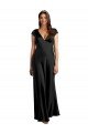 Plunging V-Neck Cap Cleeves Long Formal Stretch Satin Bridesmaid Dress / Prom Dress with Keyhole Back Bristol