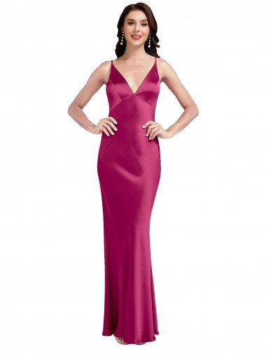 V-Neck Spaghetti Straps Slim Formal Stretch Satin Bridesmaid Dress / Prom Dress with Low Scoop Back Bristol