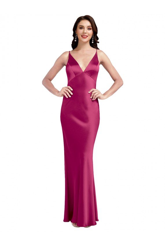 V-Neck Spaghetti Straps Slim Formal Stretch Satin Bridesmaid Dress / Prom Dress with Low Scoop Back Bristol