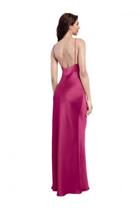 V-Neck Spaghetti Straps Slim Formal Stretch Satin Bridesmaid Dress / Prom Dress with Low Scoop Back Bristol