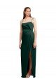Sleek Straight Neckline Long Wrap Formal Stretch Satin Bridesmaid Dress / Prom Dress with Angled Pleats Bristol