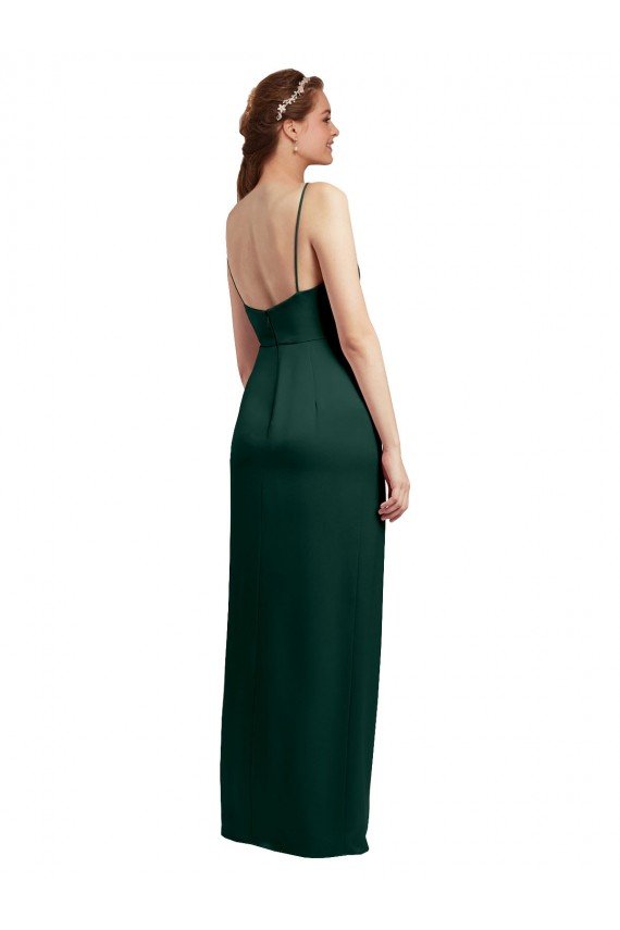 Sleek Straight Neckline Long Wrap Formal Stretch Satin Bridesmaid Dress / Prom Dress with Angled Pleats Bristol