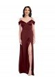 Draped Off the Shoulder Sleeves Slim A-Line Formal Stretch Satin Bridesmaid Dress / Prom Dress with Side Slit Bristol
