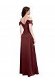 Draped Off the Shoulder Sleeves Slim A-Line Formal Stretch Satin Bridesmaid Dress / Prom Dress with Side Slit Bristol