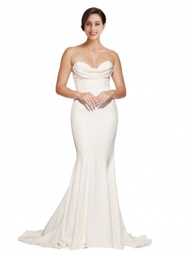 Strapless Cowl Neck Sweep Train Formal Stretch Satin Bridesmaid Dress / Prom Dress Bristol