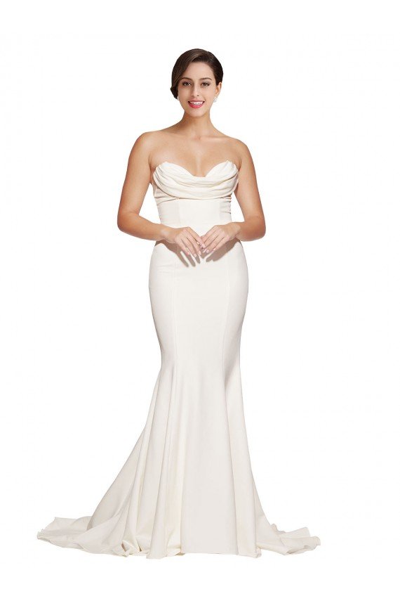 Strapless Cowl Neck Sweep Train Formal Stretch Satin Bridesmaid Dress / Prom Dress Bristol