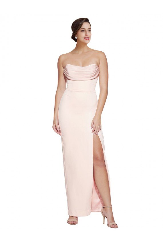 Cowl Neck Strapless Formal Stretch Satin Bridesmaid Dress / Prom Dress with High Split Bristol