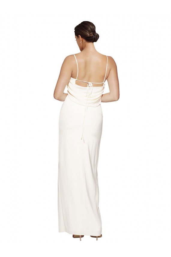 High Neck Formal Stretch Satin Bridesmaid Dress / Prom Dress with Low Back and Side Slit Bristol