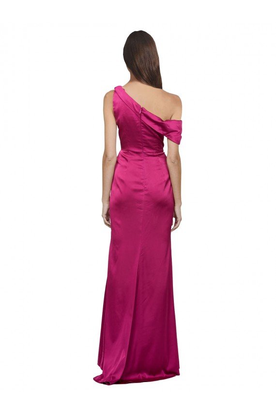 Off the Shoulder Short Sleeves Formal Stretch Satin Bridesmaid Dress / Prom Dress with Side Slit Bristol