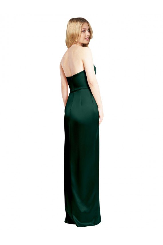 Scooped Strapless Neckline Stretech Satin Bridesmaid Dress / Prom Dress with Side Slit Bristol