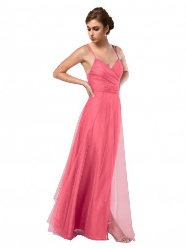 Flowy A-Line Tulle Bridesmaid Dress with Double Straps and V-Neck Bristol