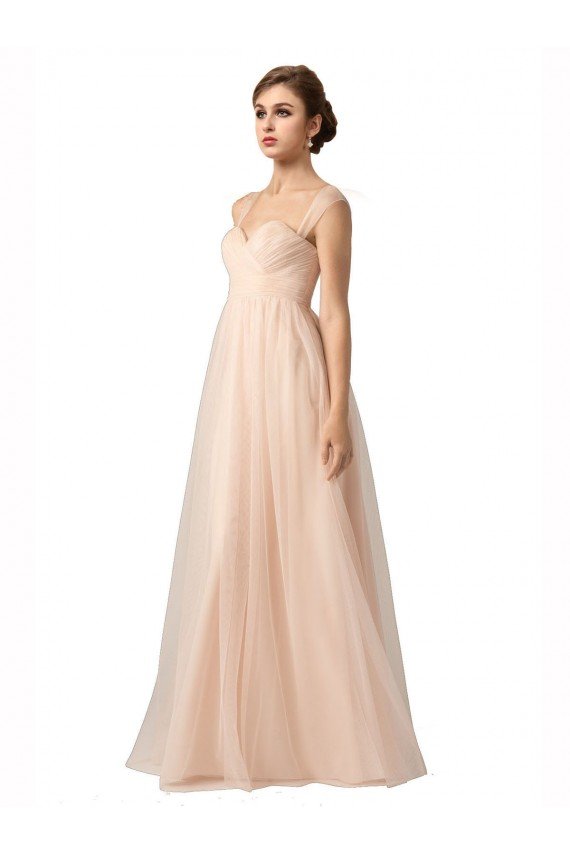 Illusion Sleeves Tulle Bridesmaid Dress with Shirred Bodice and Sweetheart Neckline Bristol