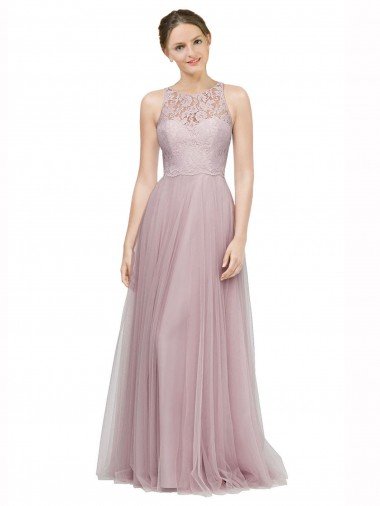 High Neck Long Tulle Bridesmaid Dress with Lace Bodice Bristol
