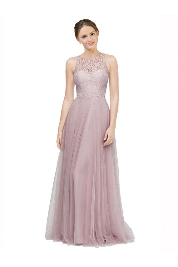 High Neck Long Tulle Bridesmaid Dress with Lace Bodice Bristol