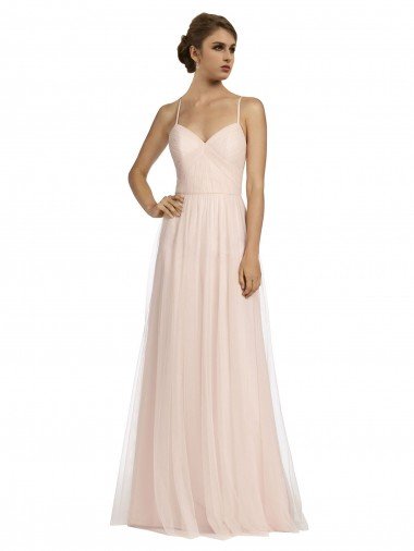 Long Draped Back A-Line Tulle Bridesmaid Dress with Pleated Bodice Bristol