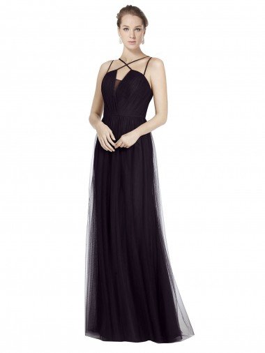 High Neck Long A-Line Tulle Bridesmaid Dress Bristol