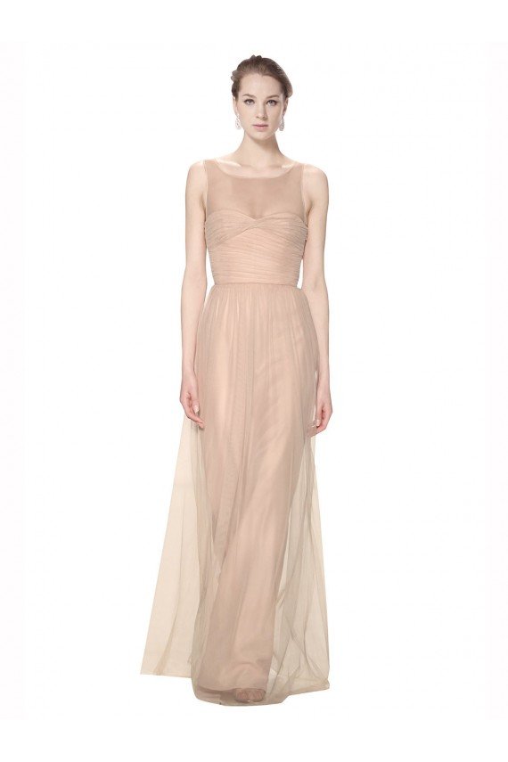 Long Tulle Bridesmaid Dress with Illusion Neck Bristol