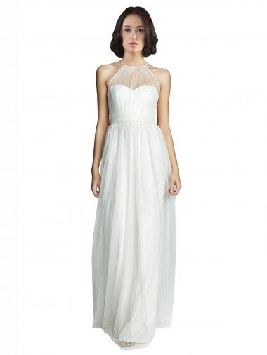 High Neckline Long Tulle Bridesmaid Dress with Illusion Front Bristol