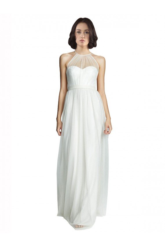 High Neckline Long Tulle Bridesmaid Dress with Illusion Front Bristol