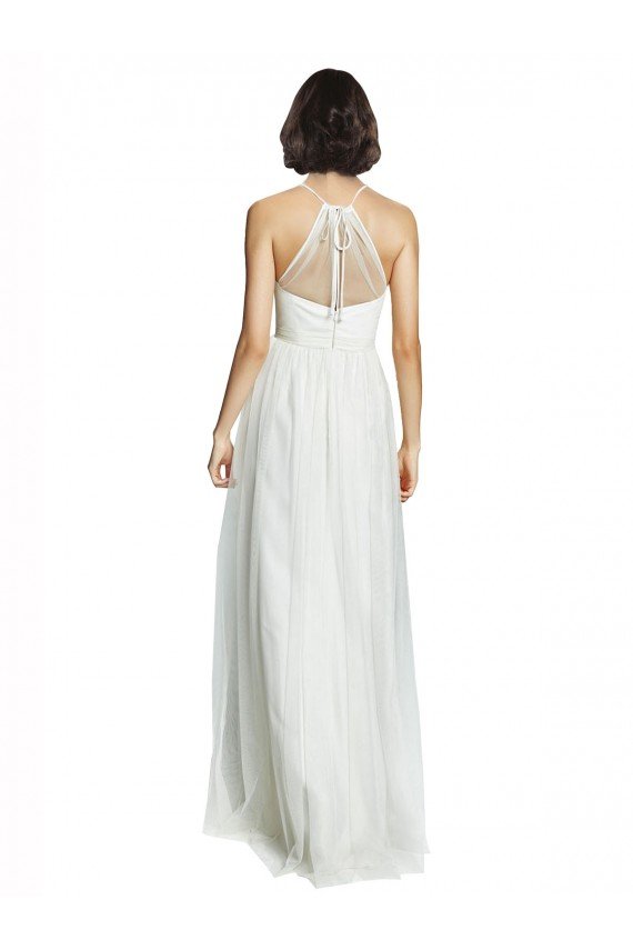 High Neckline Long Tulle Bridesmaid Dress with Illusion Front Bristol
