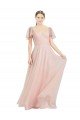 Long V-Neck Flutter Sleeves Tulle Bridesmaid Dress Bristol