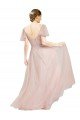 Long V-Neck Flutter Sleeves Tulle Bridesmaid Dress Bristol