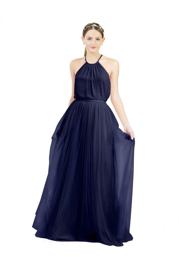 Long A-Line High Neck Halter Tulle Bridesmaid Dress Bristol