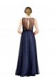 Sleeveless Boat Neck Long Pearl Tulle Bridesmaid Dress with Keyhole Back Bristol