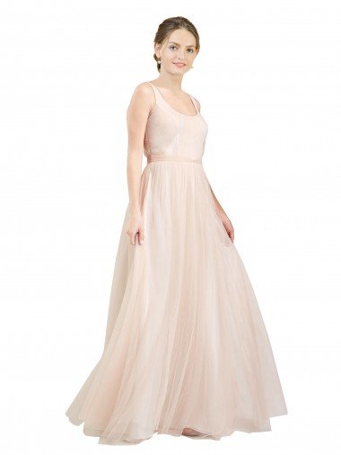 Scooped Neckline Long Tulle Bridesmaid Dress with Open Back Bristol
