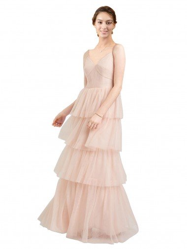 V-Neck A-Line Layered Long Tulle Bridesmaid Dress Bristol