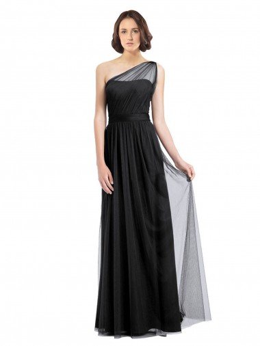 Ruched Long Soft Tulle Bridesmaid Dress with Sheer Netting Shoulder Strap Bristol