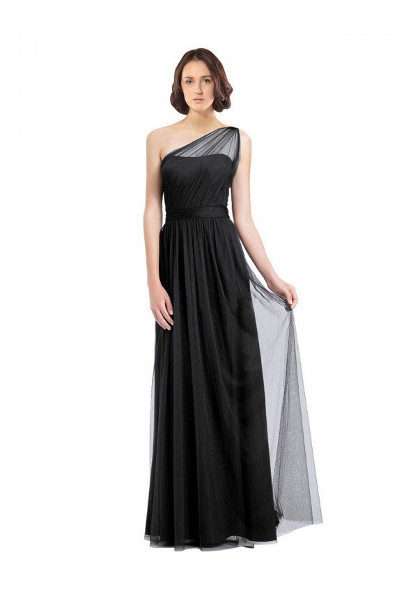 Ruched Long Soft Tulle Bridesmaid Dress with Sheer Netting Shoulder Strap Bristol