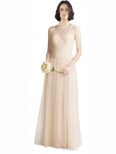 Full Length Tulle Bridesmaid Dress with Corded Lace Over Sweetheart Neckline Bristol