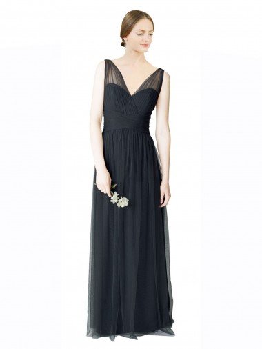 Long Tulle Bridesmaid Dress with Illusion Shoulder Straps and V-Back Bristol