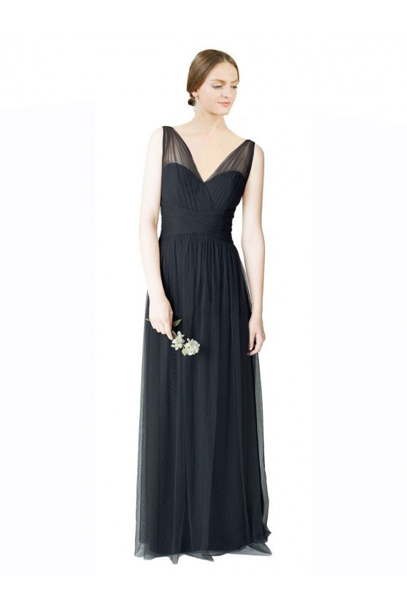 Long Tulle Bridesmaid Dress with Illusion Shoulder Straps and V-Back Bristol