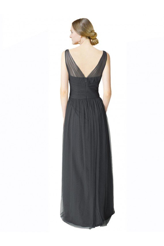 Long Tulle Bridesmaid Dress with Illusion Shoulder Straps and V-Back Bristol