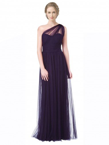 One Shoulder Long Tulle Bridesmaid Gown with Sheer Netting Strap Bristol