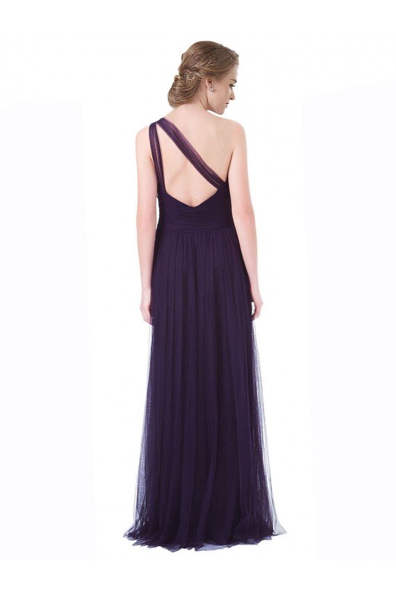 One Shoulder Long Tulle Bridesmaid Gown with Sheer Netting Strap Bristol