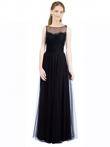 Full Length Tulle Bridesmaid Dress with Lace Bodice and Soft Tulle Illusion Top Bristol