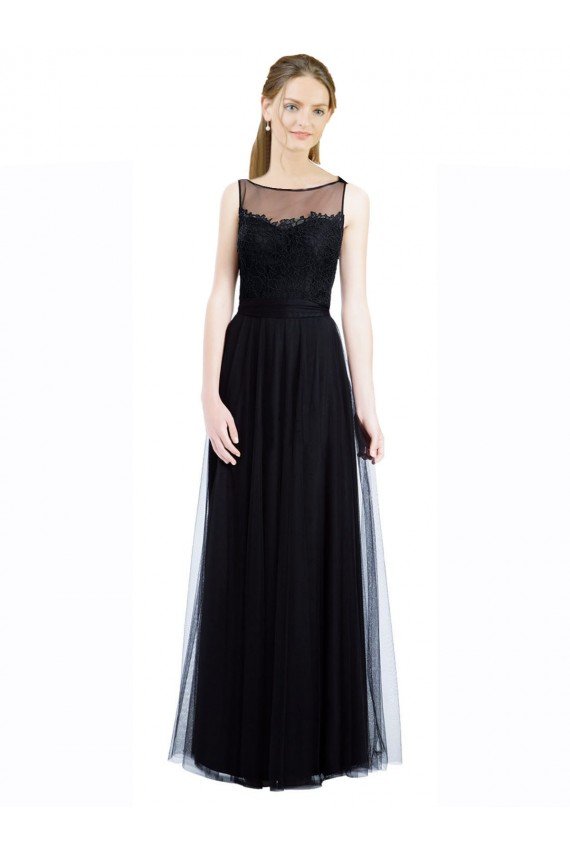 Full Length Tulle Bridesmaid Dress with Lace Bodice and Soft Tulle Illusion Top Bristol