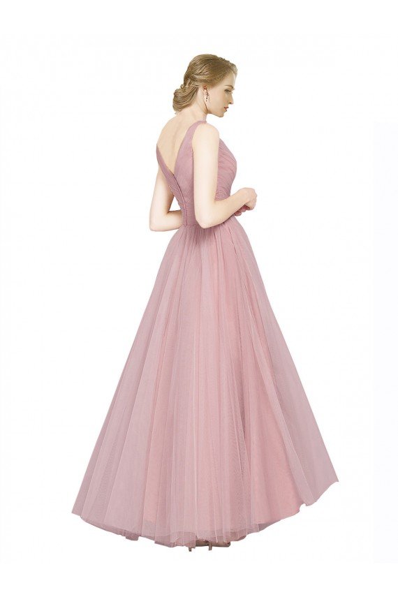 Long Floor Length Wide Strap Plunge Cross Over Neckline Tulle Bridesmaid Dress Bristol