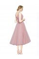 Short Tea Length Wide Strap Plunge Cross Over Neckline Tulle Cocktail Bridesmaid Dress Bristol
