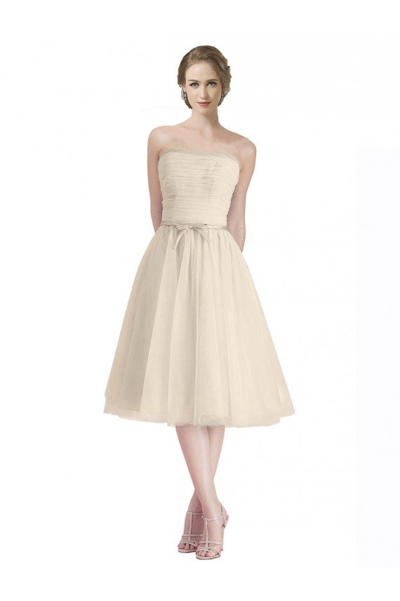 Strapless Short Cocktail Length Tulle Cocktail Bridesmaid Dress with Pleats Bristol