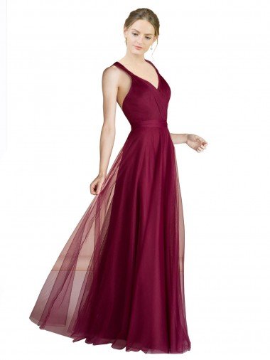 Long Sweetheart Tulle Bridesmaid Dress with Straps and Criss Cross Back Bristol