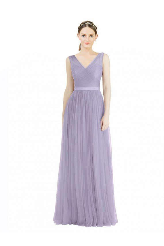 Wide Straps V-Neck Long Tulle Bridesmaids with Belt Bristol