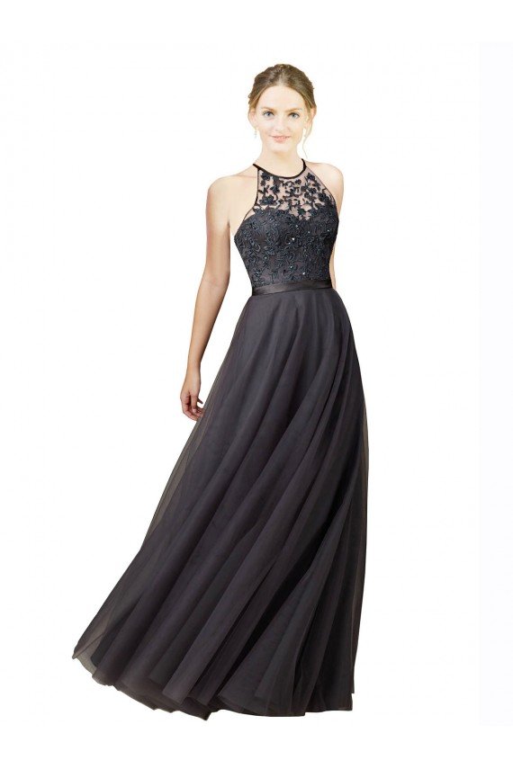 Sweetheart Neckline Long Sleeveless Tulle Bridesmaid Dress with Lace Bodice Bristol